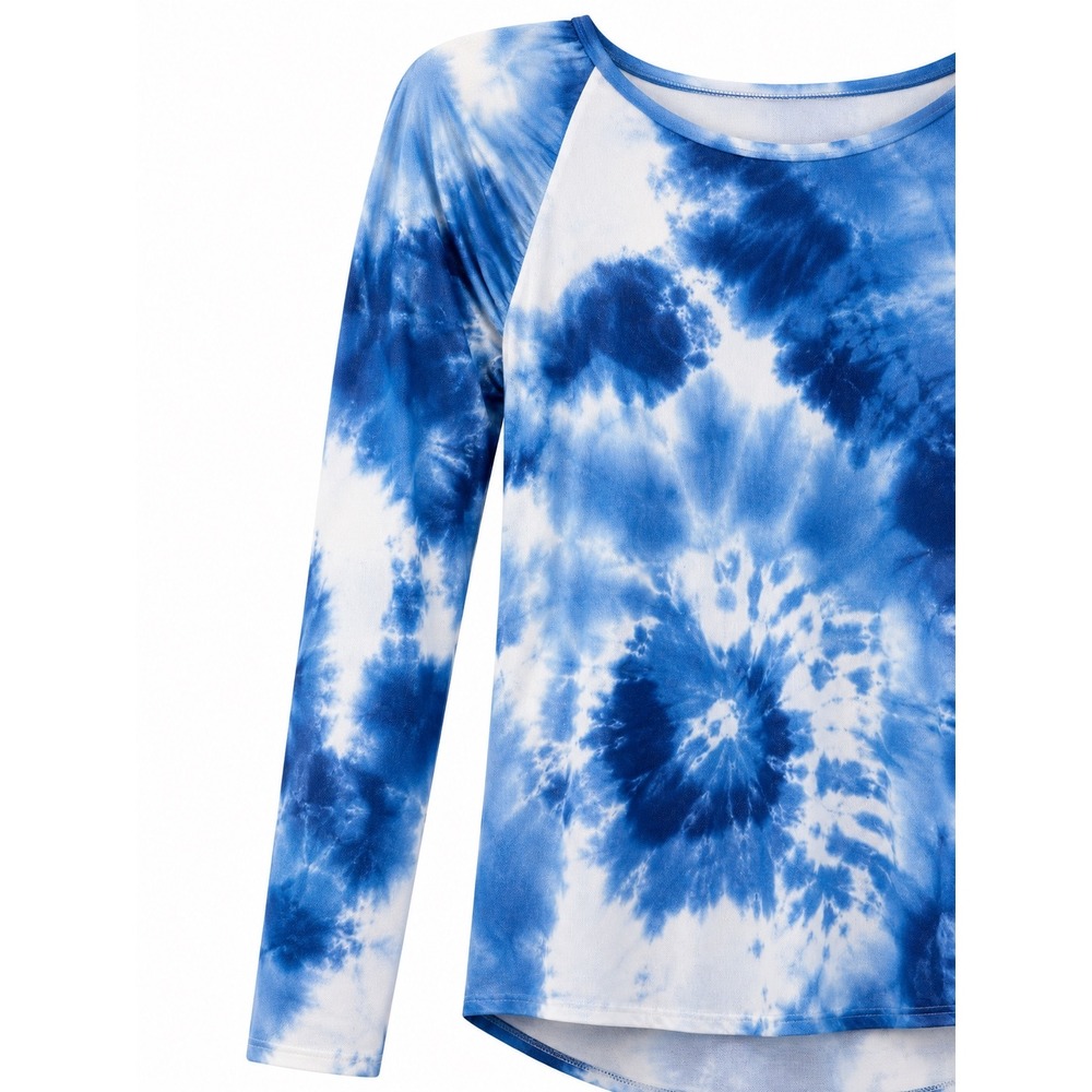 Bold Elements Blue Tie Dye Nylon Mesh Long Sleeve Top Boho Aesthetic Casual XL - Picture 3 of 6